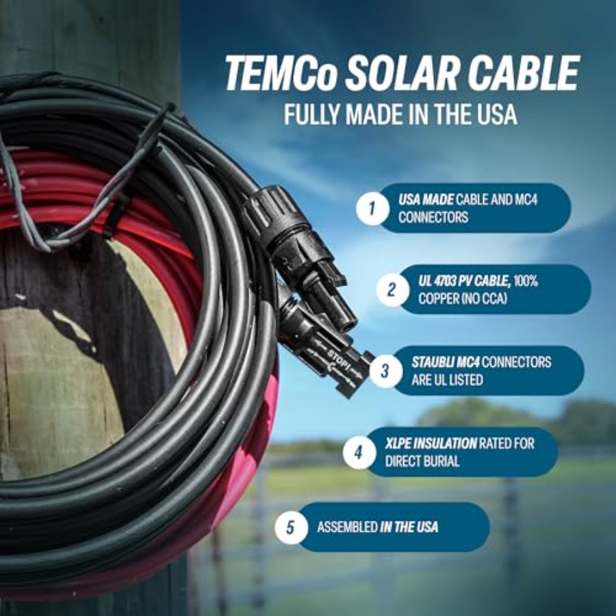 TEMCo Solar Panel Extension Ca – Solar Cable Mc4 Connector recenzja i cena